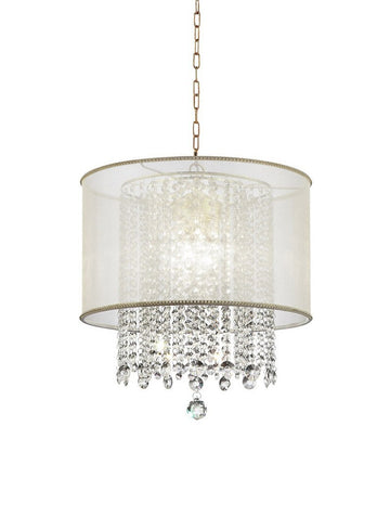 21" Tall Ceiling Lamp "Bhavya" W Gold Finish And Crystal Accents, White Shade Gold Metal