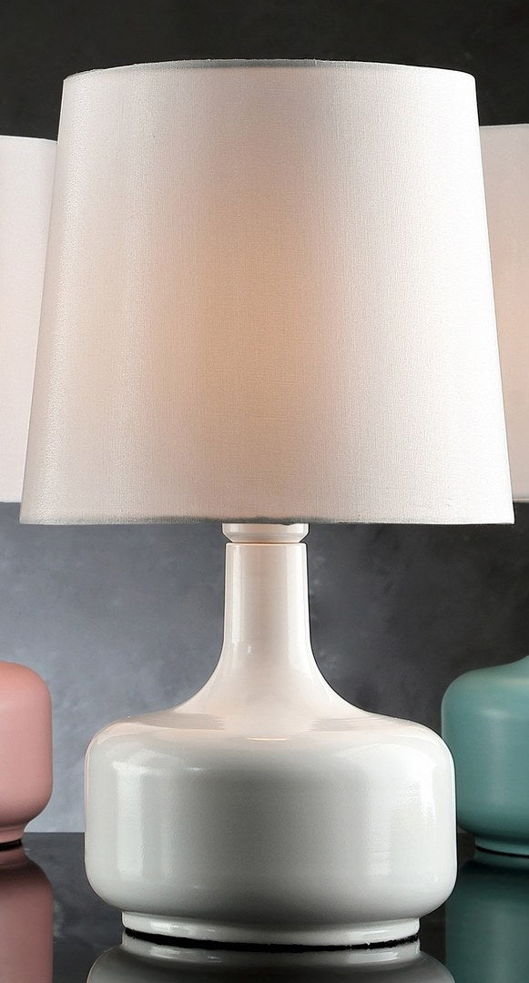 17.25" Tall "Cheru" Modern Mid Century Touch On Table Lamp, Powder White White Metal