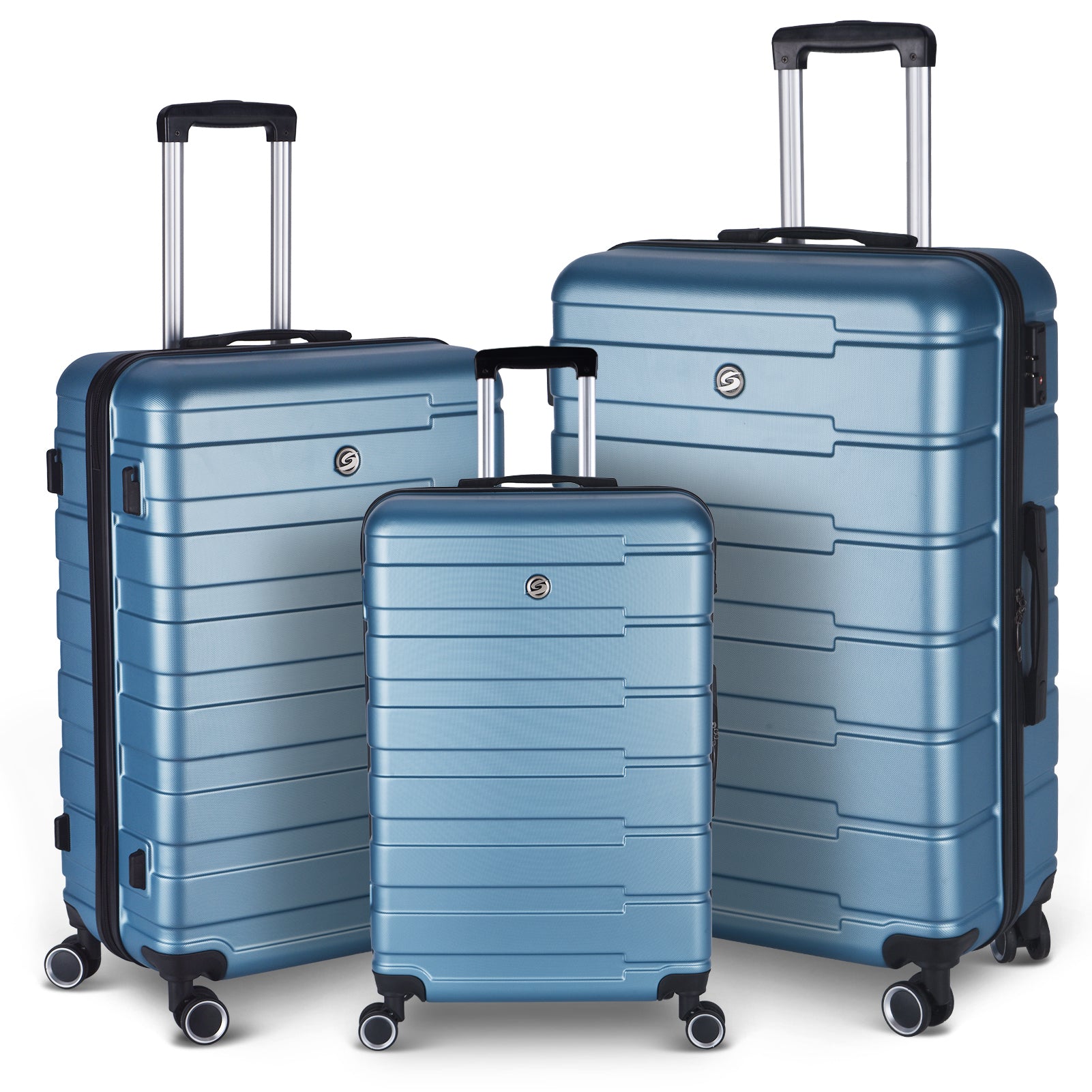 Luggage Suitcase 3 Piece Sets Hardside Carry On Luggage With Spinner Wheels 20" 24" 28" Cyan Abs