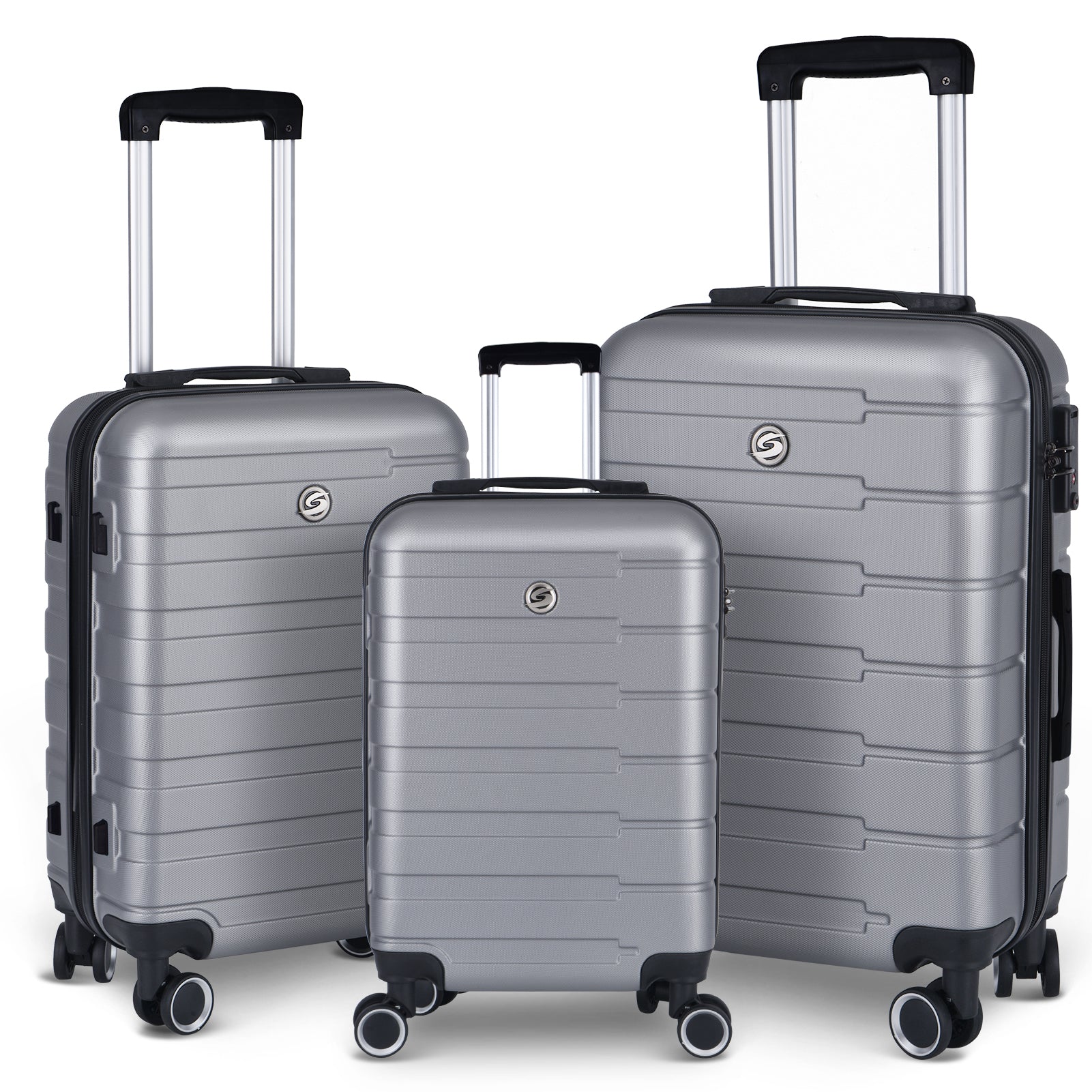 Luggage Suitcase 3 Piece Sets Hardside Carry On Luggage With Spinner Wheels 20" 24" 28" Silver Grey Abs