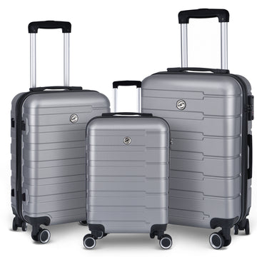 Luggage Suitcase 3 Piece Sets Hardside Carry On Luggage With Spinner Wheels 20" 24" 28" Silver Grey Abs