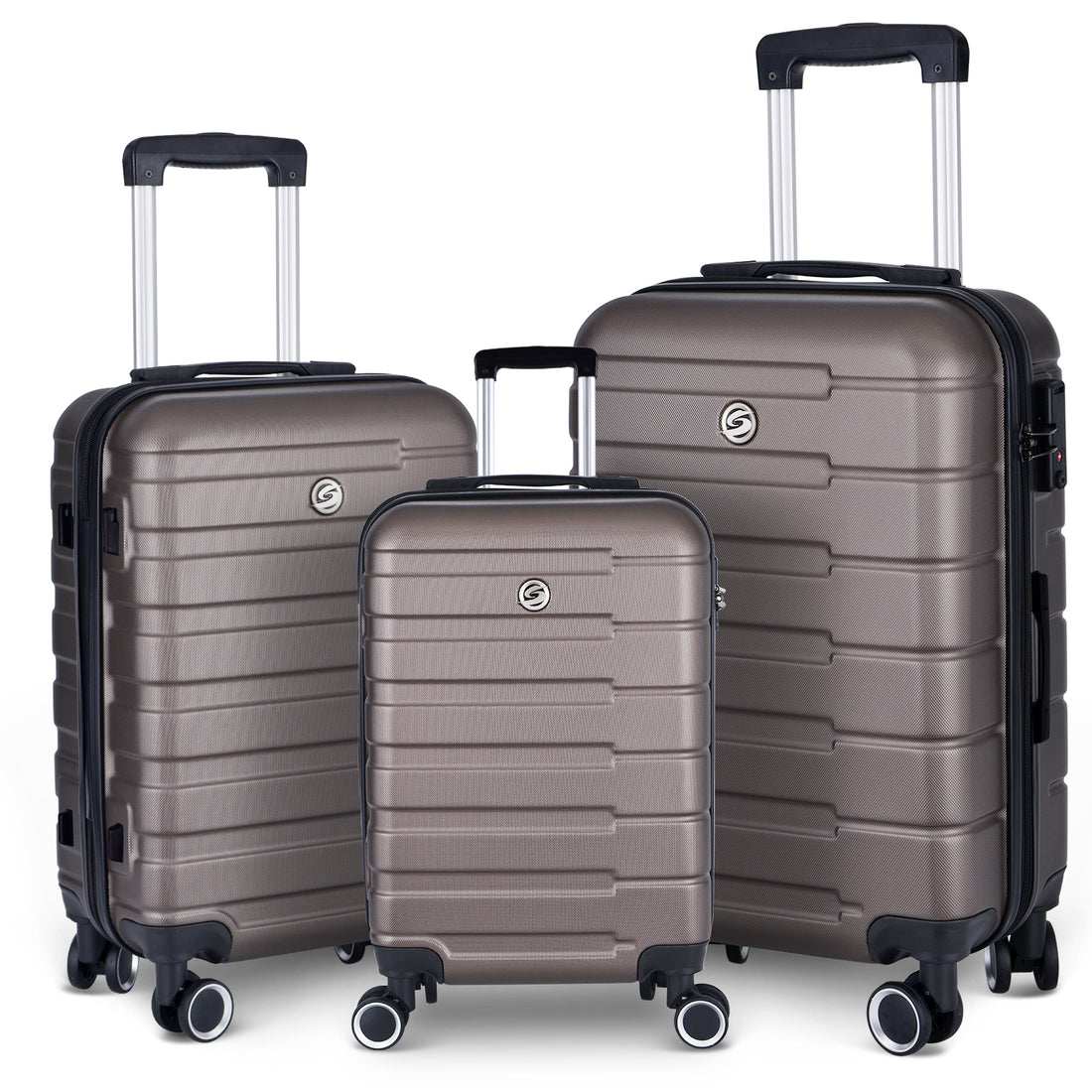 Luggage Suitcase 3 Piece Sets Hardside Carry On Luggage With Spinner Wheels 20" 24" 28" Brown Abs