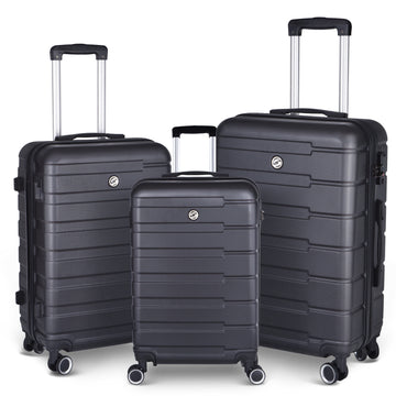 Luggage Suitcase 3 Piece Sets Hardside Carry On Luggage With Spinner Wheels 20" 24" 28" Black Abs