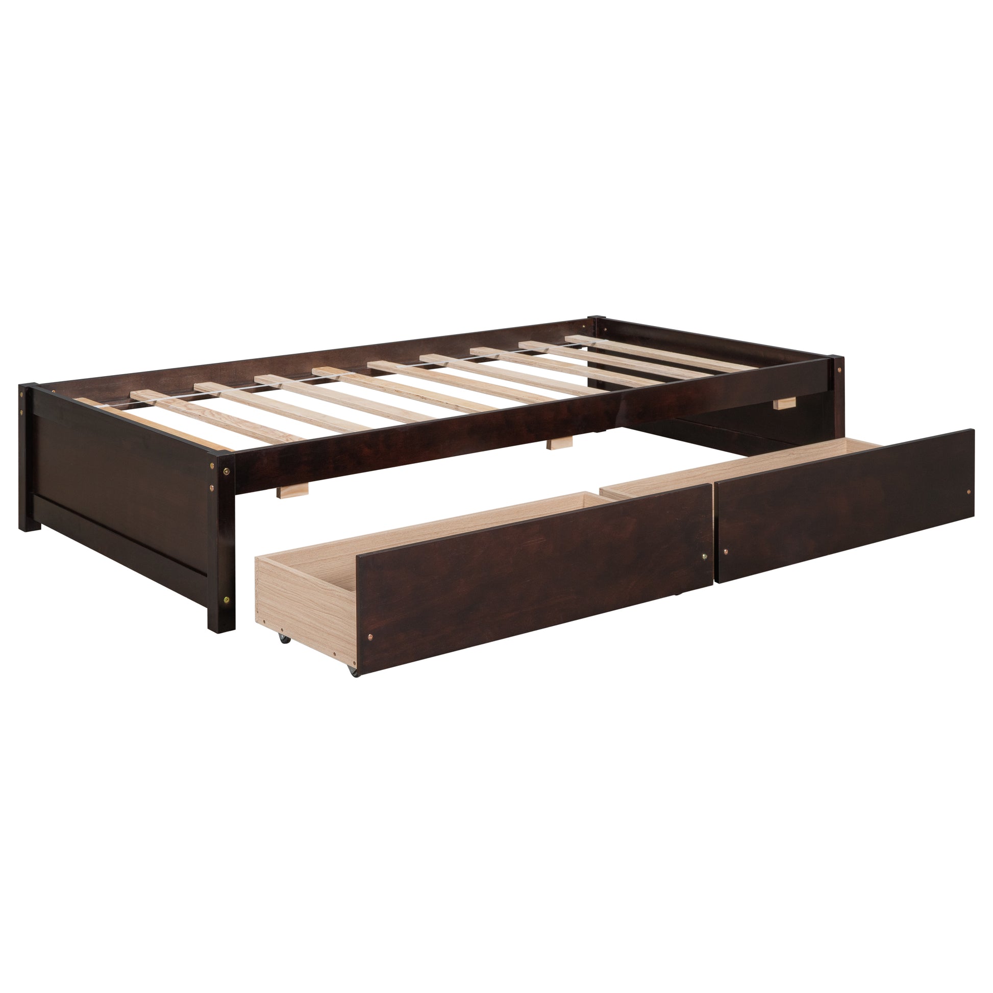 Twin Bed With 2 Drawers, Solid Wood, No Box Spring Needed ,Espresso Old Sku:W50441670 Twin Espresso Pine