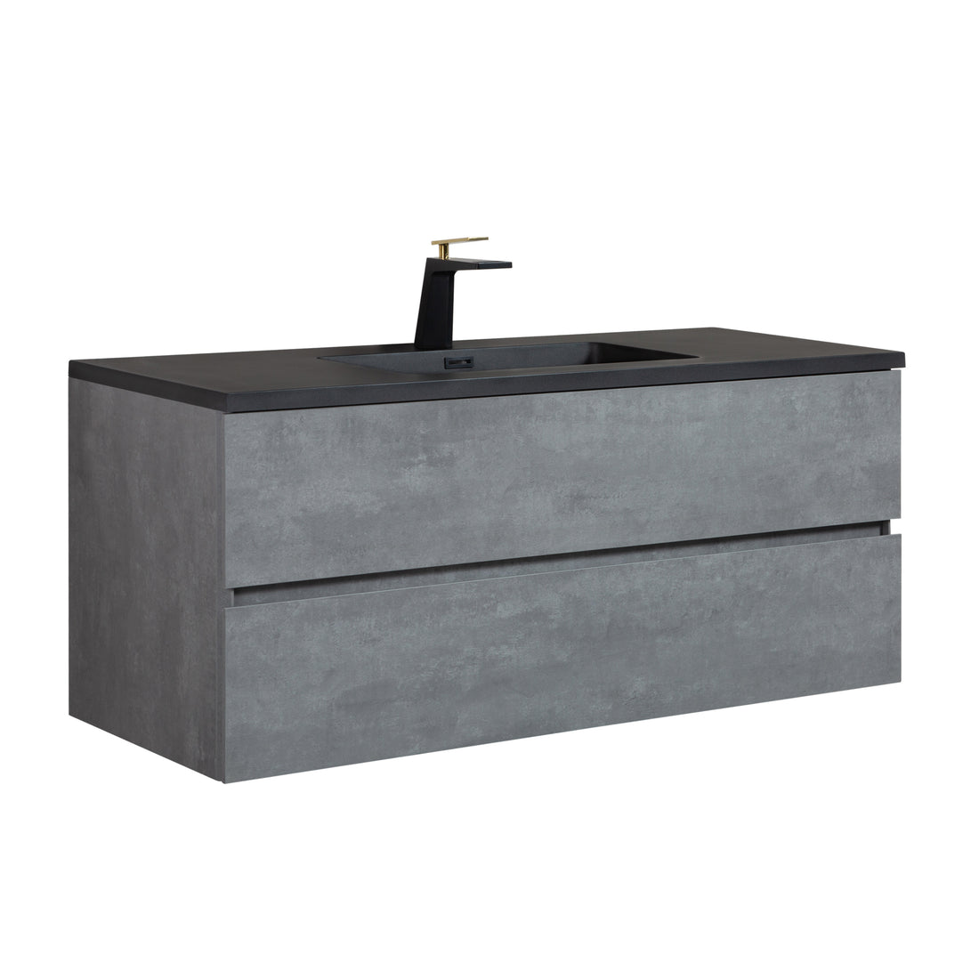 47'' Wall Mounted Single Bathroom Vanity In Ash Gray With Matte Black Solid Surface Vanity Top Matte Black Melamine