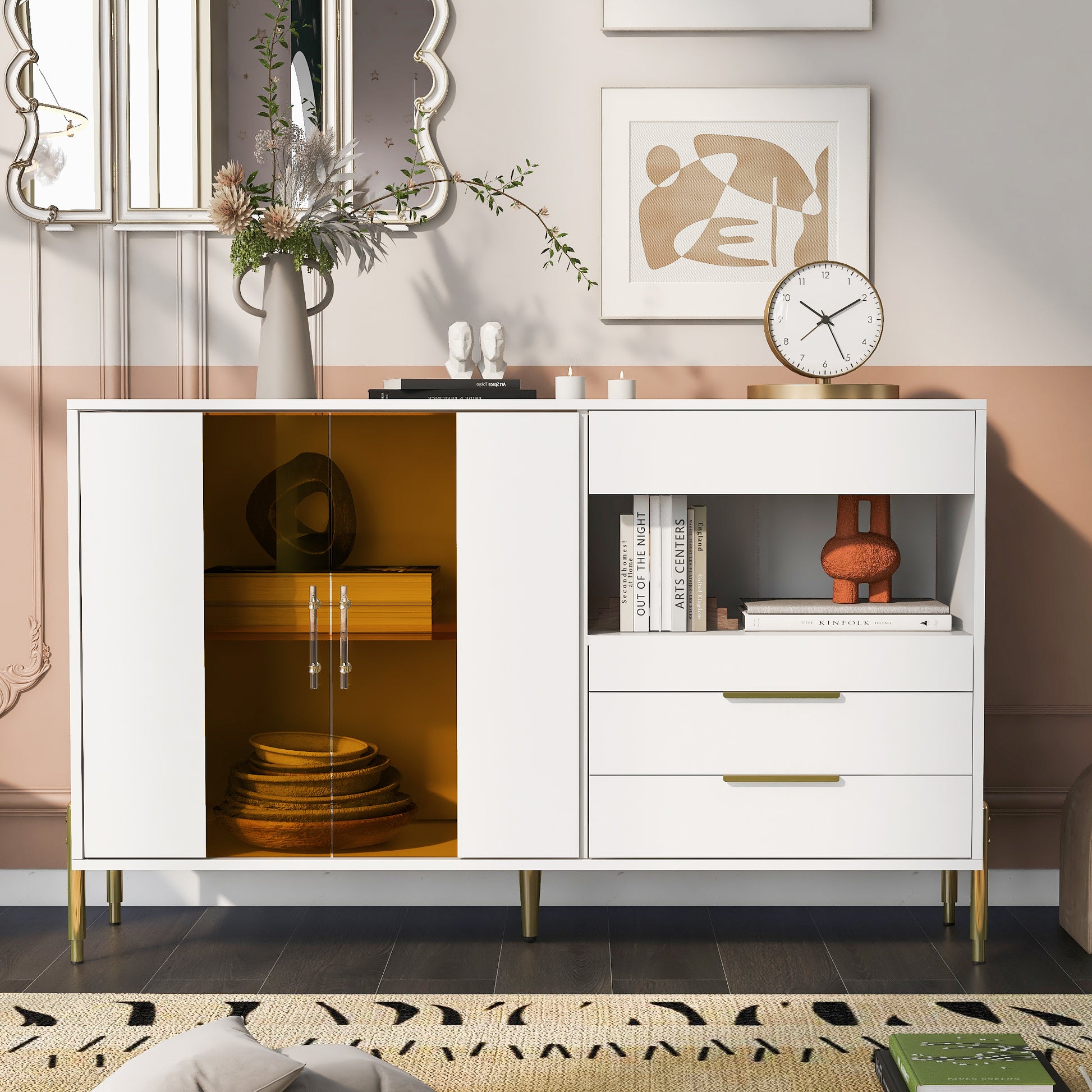 Storage Cabinets With Acrylic Doors, Light Luxury Modern Storage Cabinets With Adjustable Shelves, Accent Cabinet Buffet Cabinet For Living Room, Entryway Description White Mdf