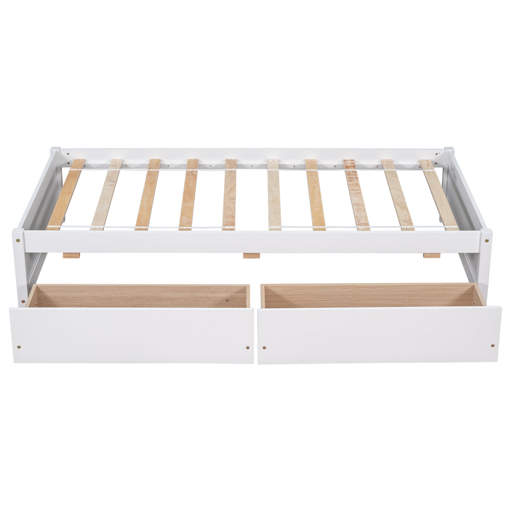 Twin Bed With 2 Drawers, Solid Wood, No Box Spring Needed , Old Sku:W50422209 Twin White Pine