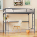 Twin Metal Loft Bed With Desk, Ladder And Guardrails, Bookdesk Under Bed, Silver Silver Metal