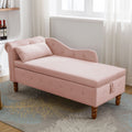 Pink Chaise Lounge Indoor,Velvet Lounge Chair For Bedroom With Storage & Pillow,Modern Upholstered Rolled Arm Chase Lounge For Sleeping With Trim For Living Room Bedroom Office Pink Velvet