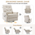 Reclining Chair 270 Degree Swivel Recliner Chairs With Usb Port, Side Pocket And Touch Sensitive Lamp For Living Room, Bedroom, Cream Cream Linen