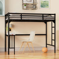 Twin Metal Loft Bed With Desk, Ladder And Guardrails,Bookdesk Under Bedblack Black Metal