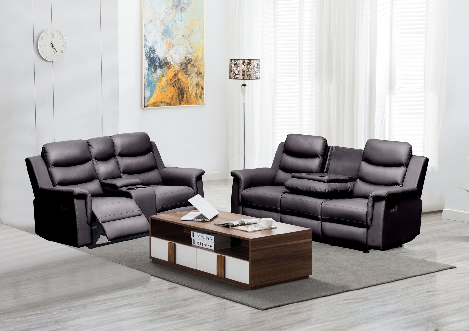 Reclining Sofa With Middle Console Slipcover, Stretch 3 Seat Reclining Sofa Covers Black, 3 Seat Recliner Cover With Console Black Faux Leather Black Pu
