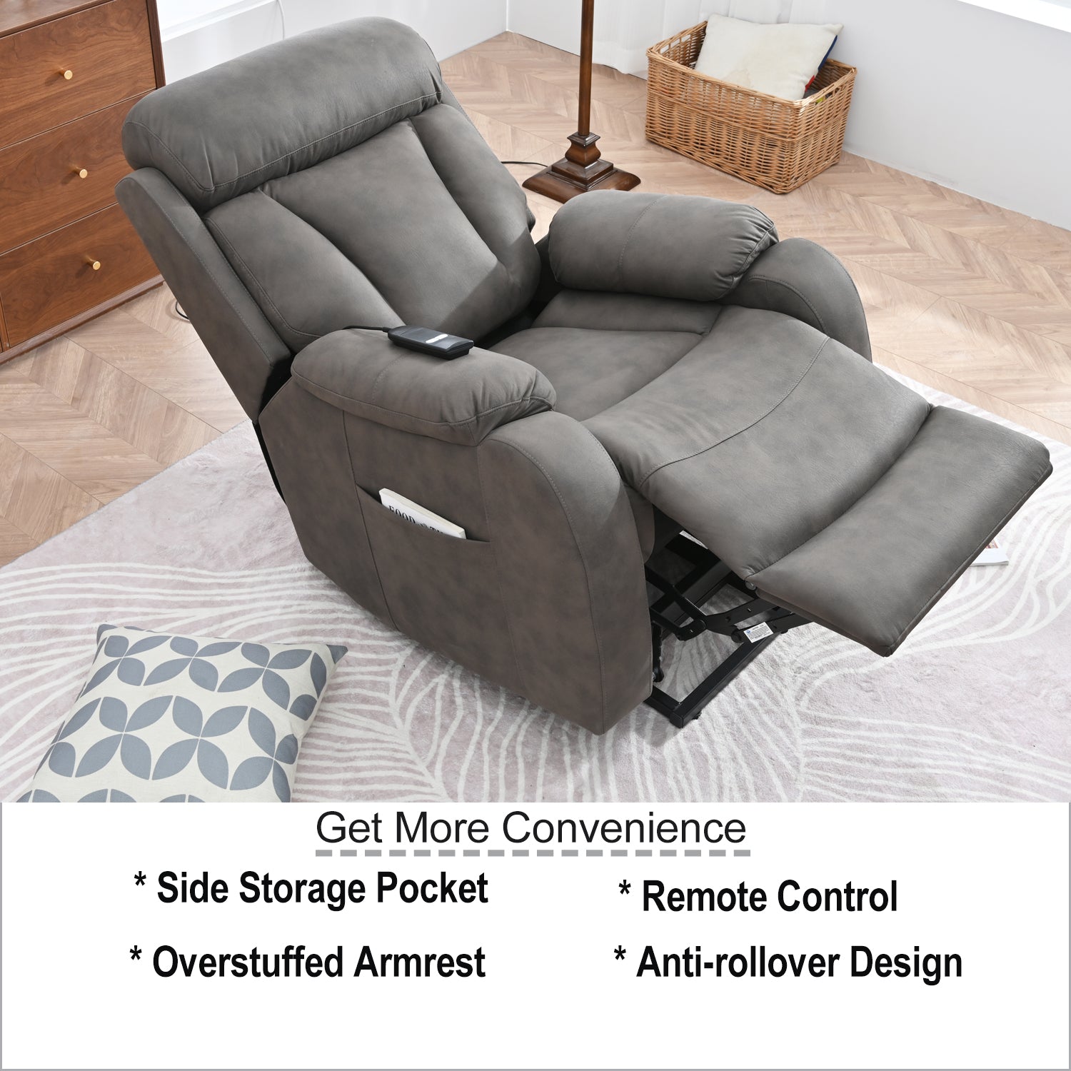 Lift Chair Recliner For Elderly Power Remote Control Recliner Sofa Relax Soft Chair Anti Skid Australia Cashmere Fabric Furniture Living Room Dark Gray Light Brown Wood Primary Living Space Heavy Duty Rubberwood Dark Gray Polyester Power Remote Medium