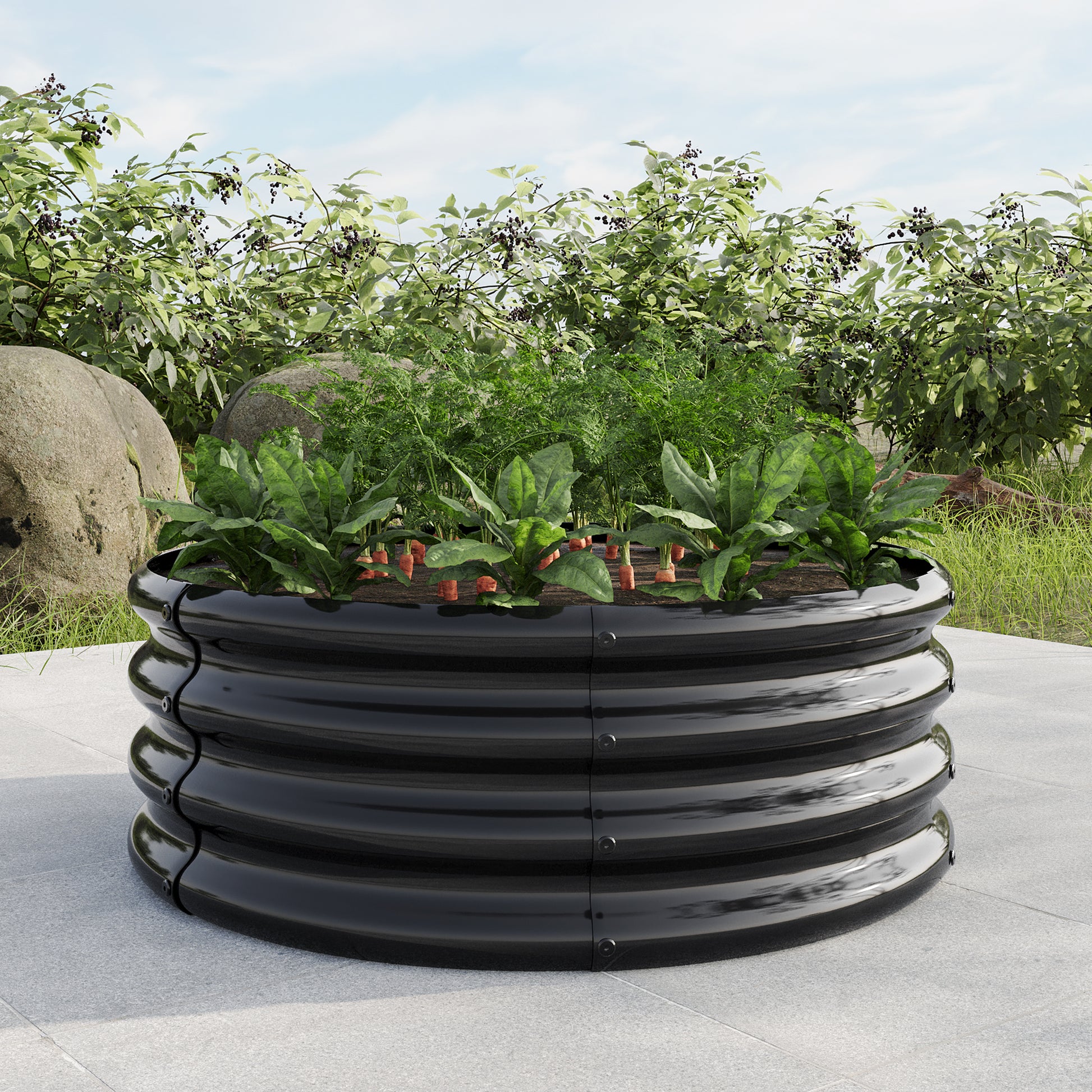 32.08"*11.4" Tall Round Raised Garedn Bed,Metal Raised Beds For Vegetables, Outdoor Garden Raised Planter Box, Backyard Patio Planter Raised Beds For Flowers, Herbs, Fruits Black Black Metal