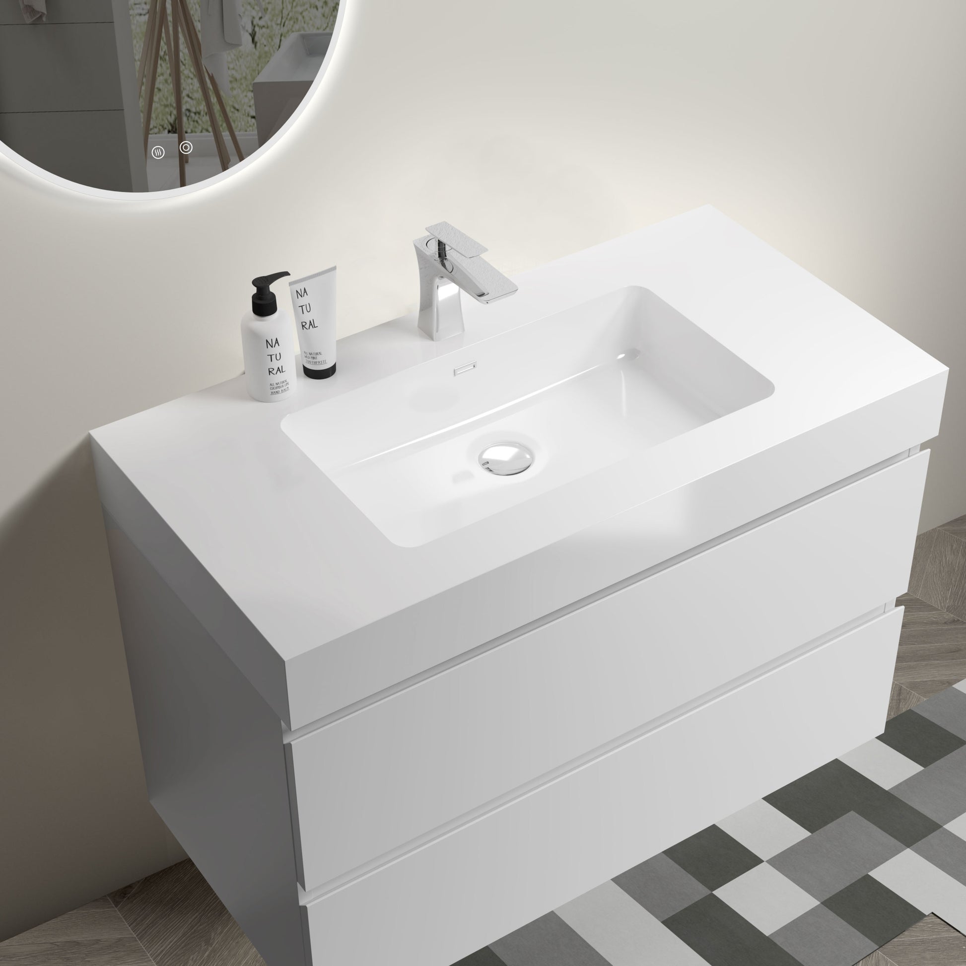 Alice 36" White Bathroom Vanity With Sink, Large Storage Wall Mounted Floating Bathroom Vanity For Modern Bathroom, One Piece White Sink Basin Without Drain And Faucet, Pre Assembled White Mdf