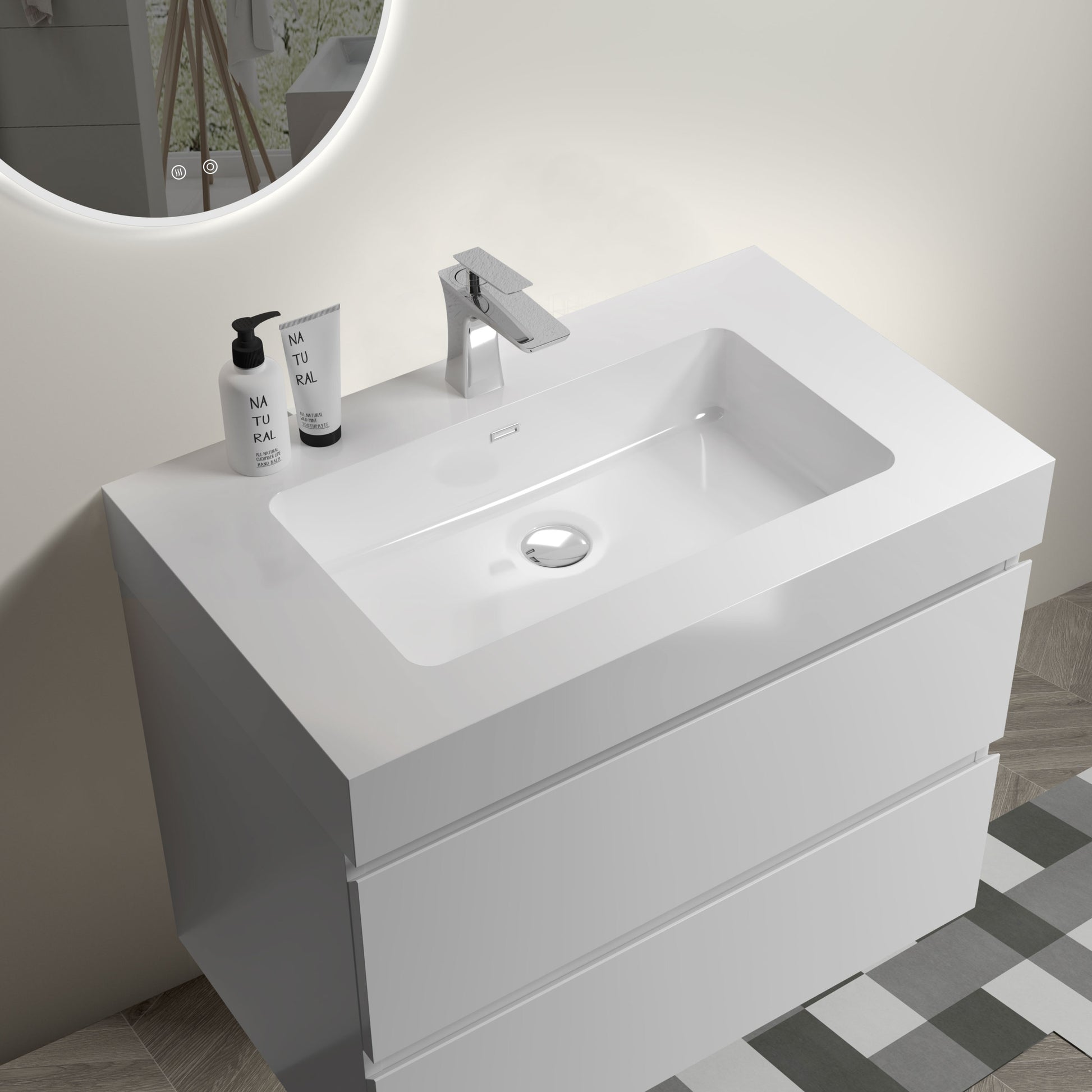 Alice 30" White Bathroom Vanity With Sink, Large Storage Wall Mounted Floating Bathroom Vanity For Modern Bathroom, One Piece White Sink Basin Without Drain And Faucet, Pre Assembled White Mdf