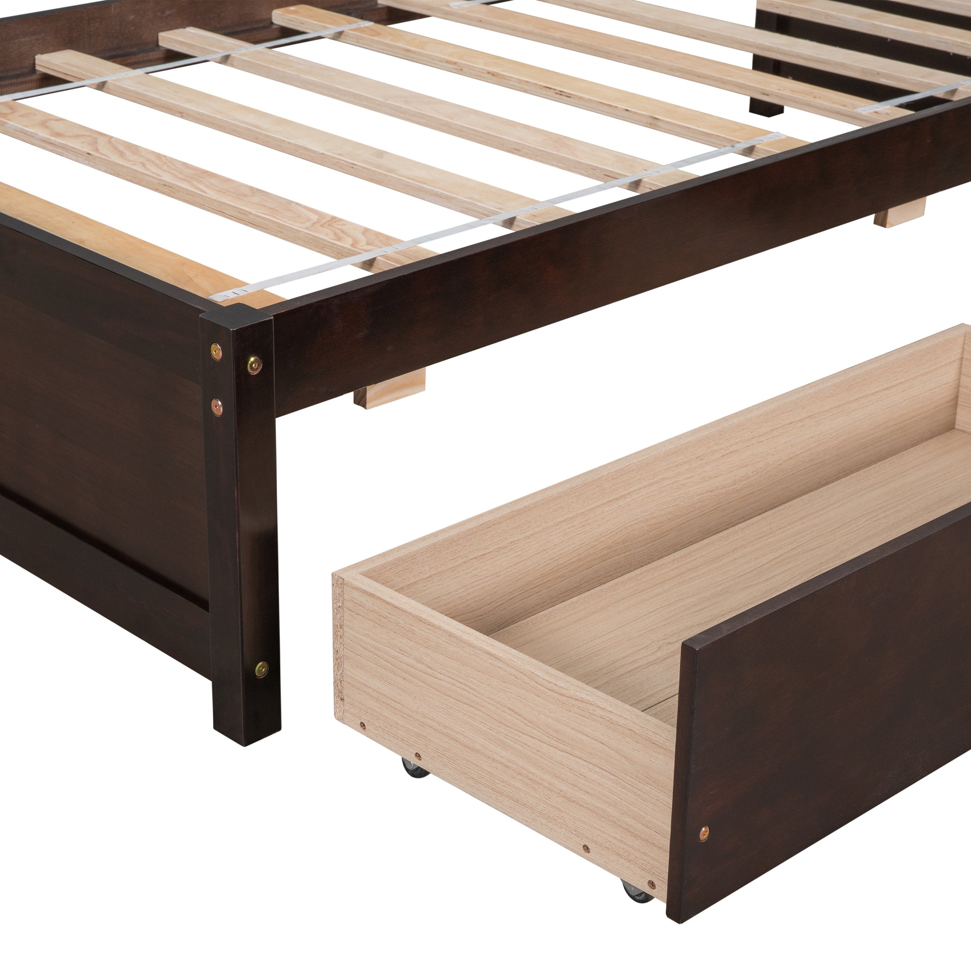 Twin Bed With 2 Drawers, Solid Wood, No Box Spring Needed ,Espresso Old Sku:W50441670 Twin Espresso Pine