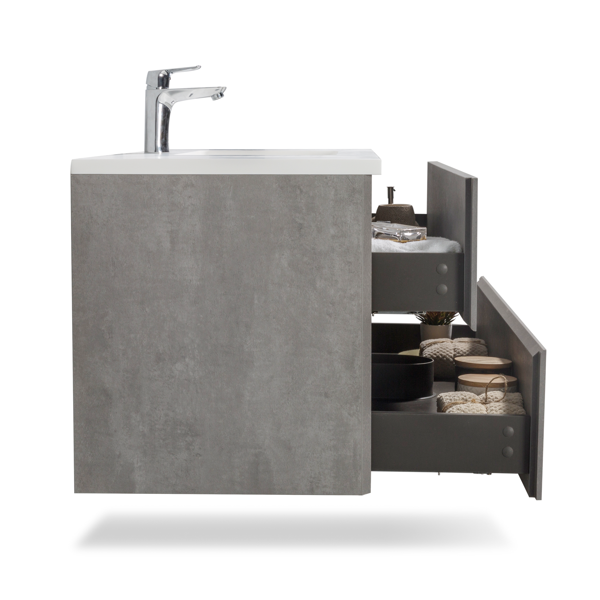 47'' Wall Mounted Single Bathroom Vanity In Ash Gray With White Solid Surface Vanity Top Gray Mdf