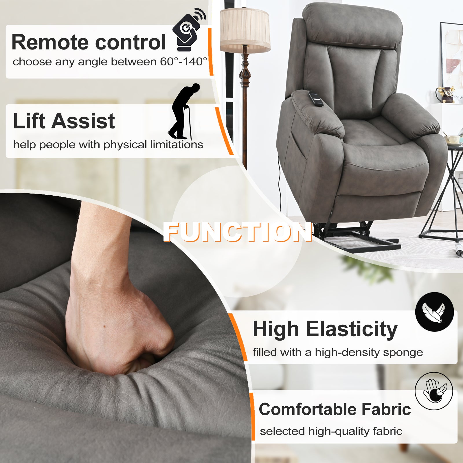 Lift Chair Recliner For Elderly Power Remote Control Recliner Sofa Relax Soft Chair Anti Skid Australia Cashmere Fabric Furniture Living Room Dark Gray Light Brown Wood Primary Living Space Heavy Duty Rubberwood Dark Gray Polyester Power Remote Medium