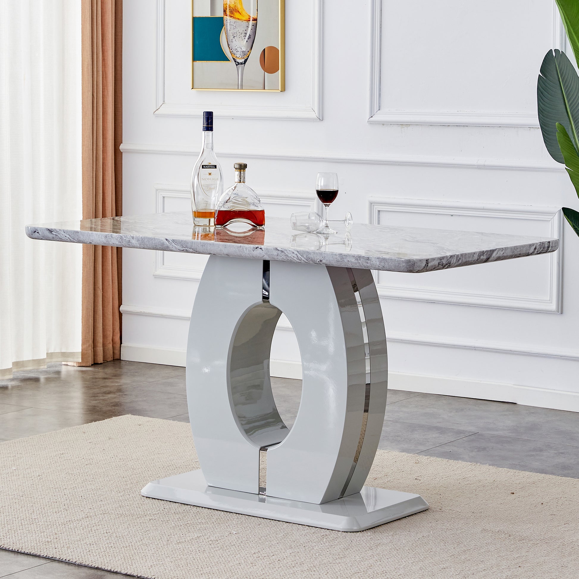 Modern Simple And Luxurious Grey Imitation Marble Grain Dining Table Rectangular Office Table.Computer Table.Game Desk .Desk.For Dining Room, Living Room, Terrace, Kitchen .63''X 37'' X 36'' Bt 1280 Grey Mdf