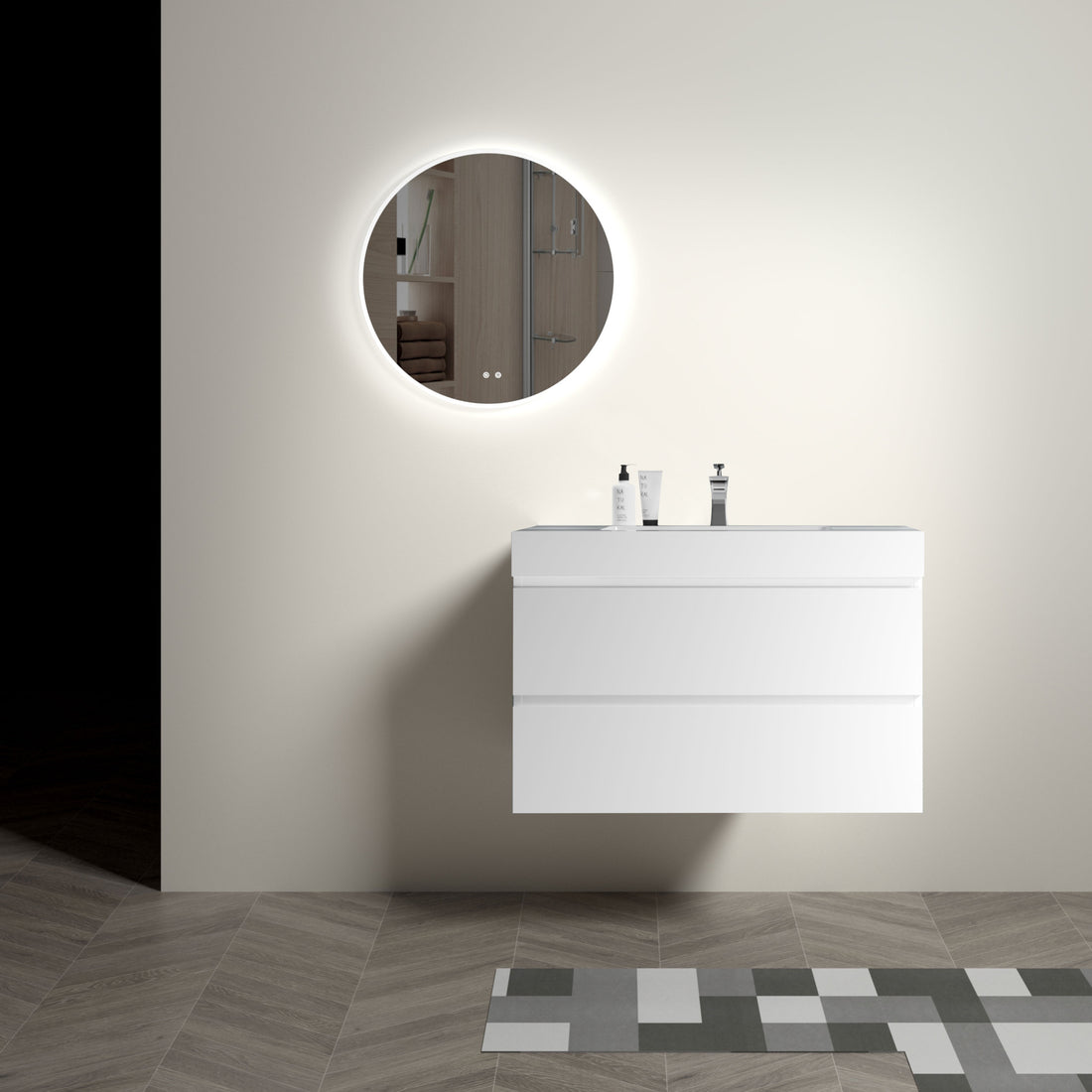 Alice 36" White Bathroom Vanity With Sink, Large Storage Wall Mounted Floating Bathroom Vanity For Modern Bathroom, One Piece White Sink Basin Without Drain And Faucet, Pre Assembled White Mdf