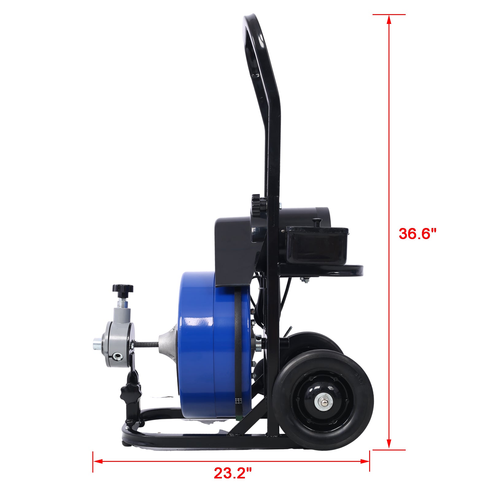 Commercial Sewer Snake Drill Drain Auger Cleaner Cable 60 Feet Long 1 2" 4 Cutter Set & Foot Switch With Wheel Blue Steel