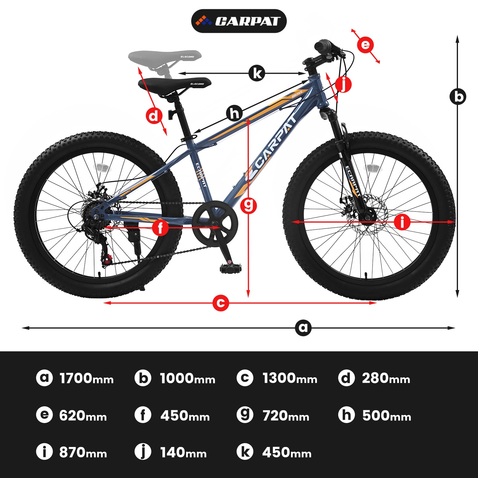 S24109 Elecony 24 Inch Fat Tire Bike Adult Youth Full Shimano 7 Speeds Mountain Bike, Dual Disc Brake, High Carbon Steel Frame, Front Suspension, Mountain Trail Bike, Urban Commuter City Bicycle Cycling Grey Without Anti Slip Garden & Outdoor American