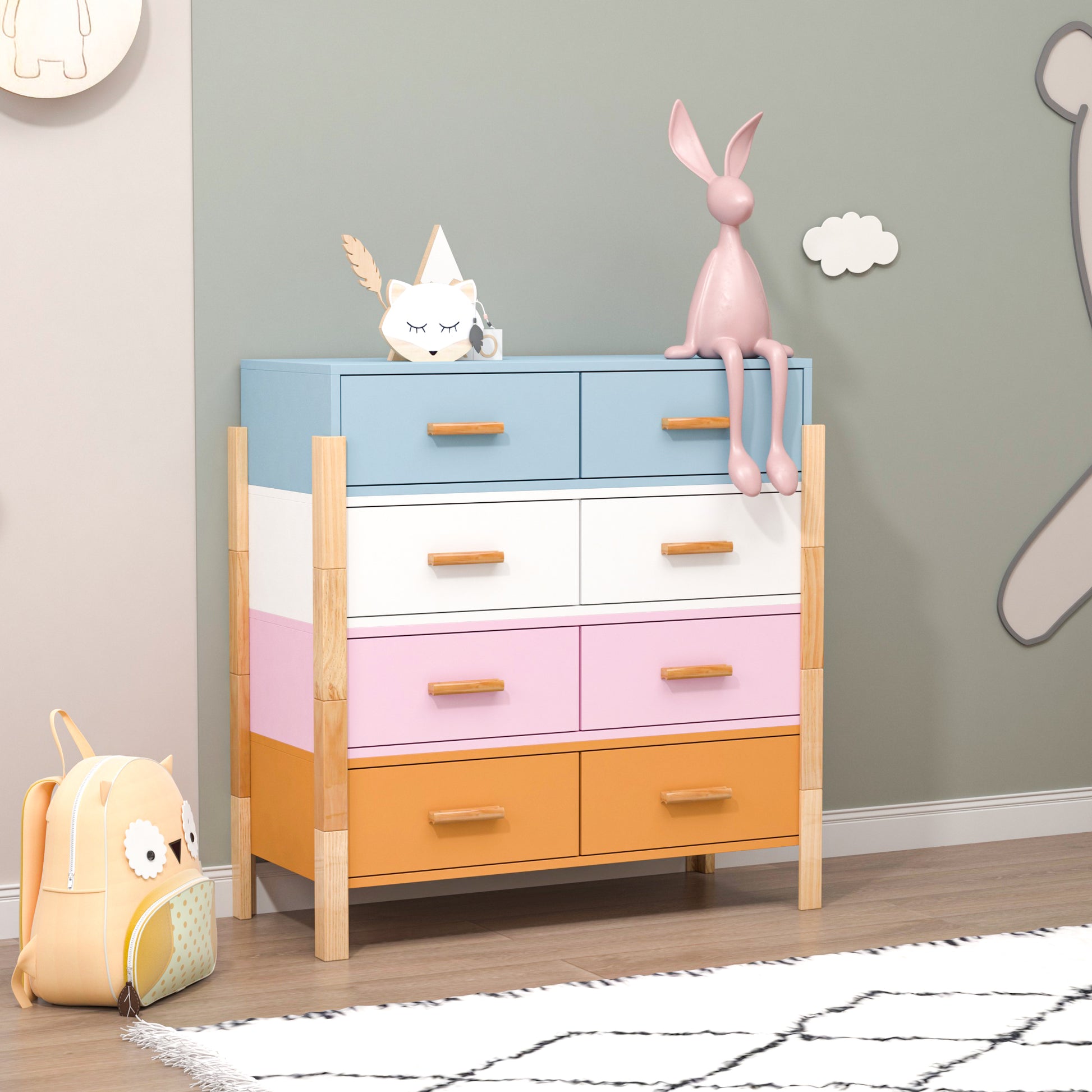 The Colorful Free Combination Cabinet Dresser Cabinet Bar Cabinet, Storge Cabinet, Lockers,Solid Woodhandle, Can Be Placed In The Living Room, Bedroom, Dining Room Color White, Blue Orange Pink 5 Or More Drawers White Blue Primary Living Space Distressed