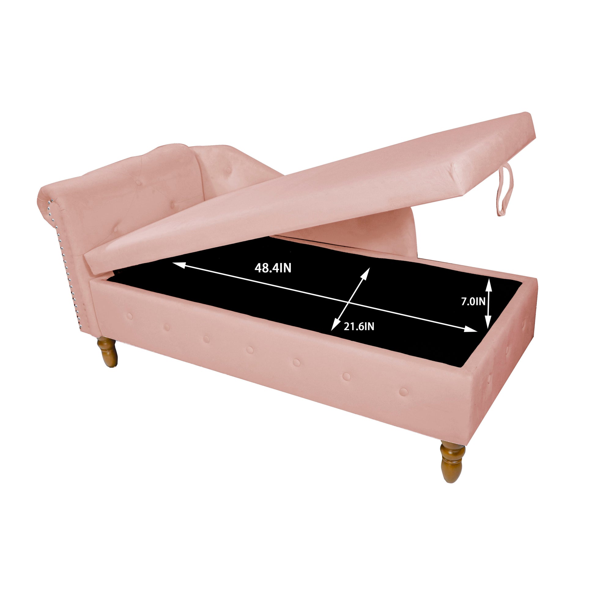 Pink Chaise Lounge Indoor,Velvet Lounge Chair For Bedroom With Storage & Pillow,Modern Upholstered Rolled Arm Chase Lounge For Sleeping With Trim For Living Room Bedroom Office Pink Velvet