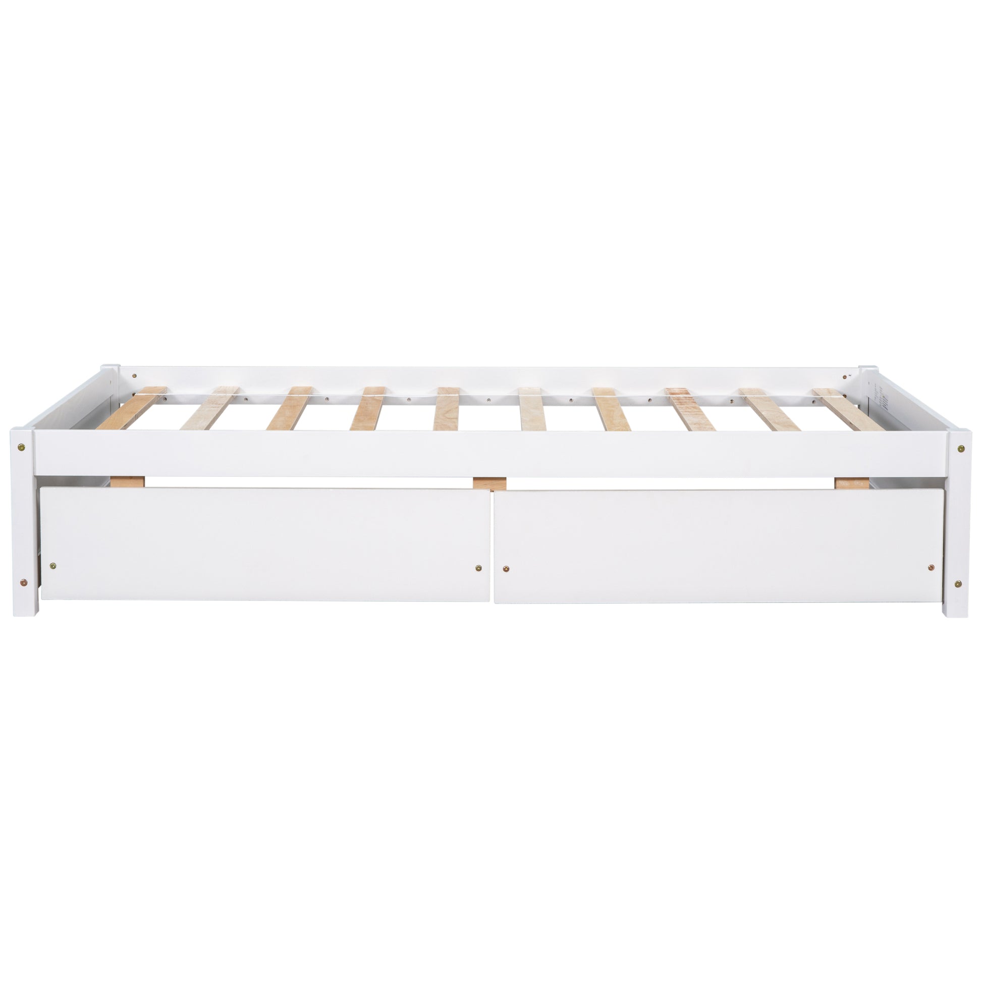 Twin Bed With 2 Drawers, Solid Wood, No Box Spring Needed , Old Sku:W50422209 Twin White Pine