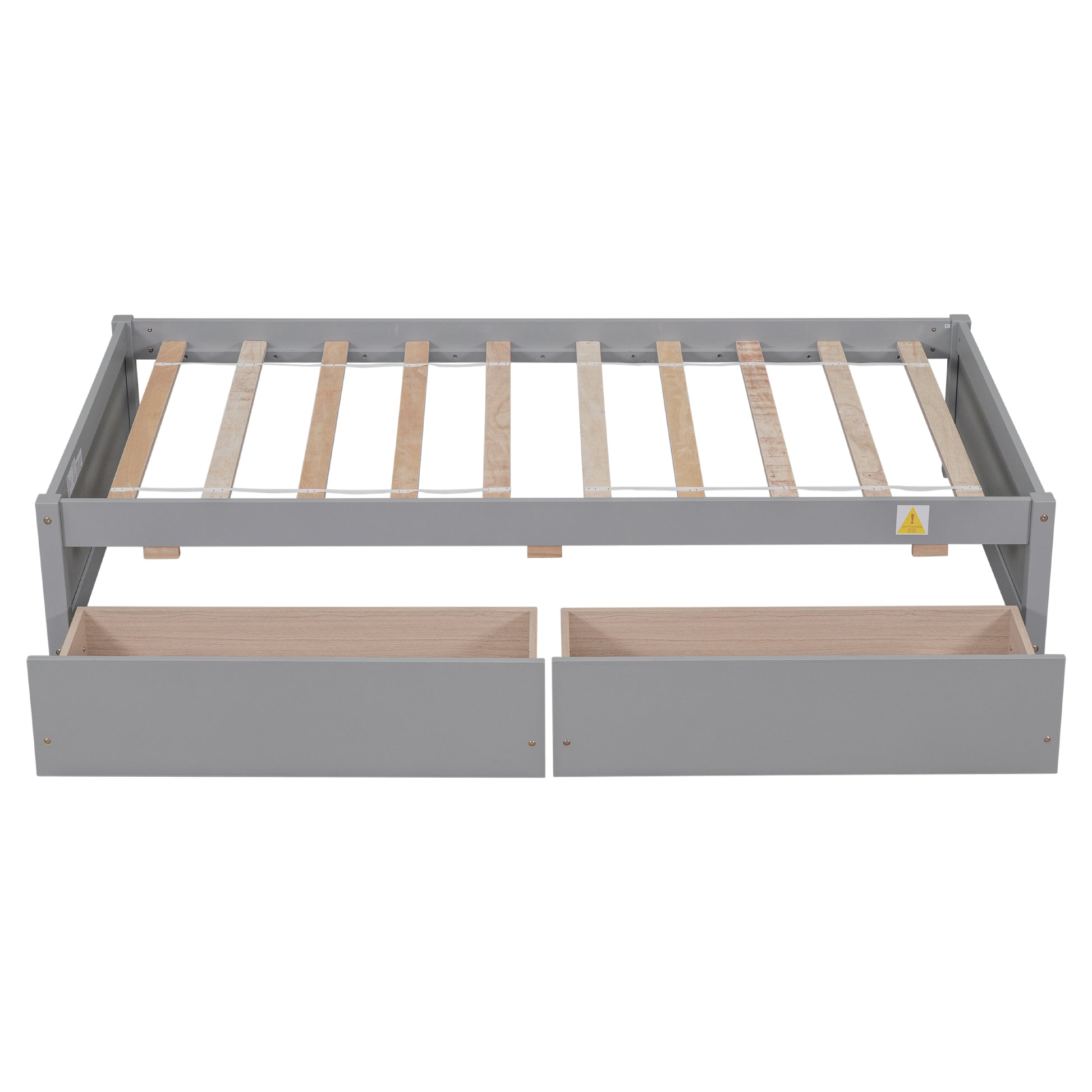 Twin Bed With 2 Drawers, Solid Wood, No Box Spring Needed ,Grey Sku:W504P149041 Twin Grey Pine