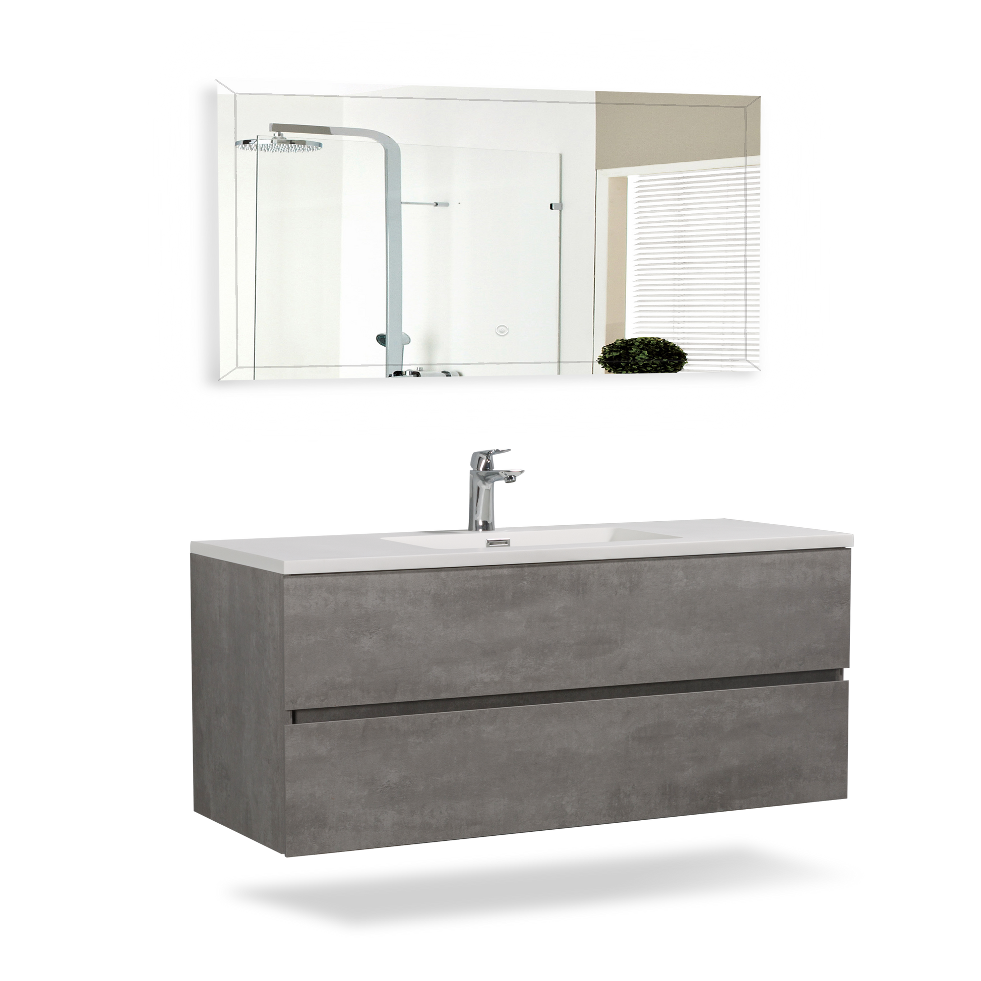 47'' Wall Mounted Single Bathroom Vanity In Ash Gray With White Solid Surface Vanity Top Gray Mdf