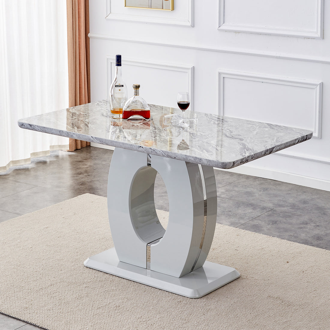 Modern Simple And Luxurious Grey Imitation Marble Grain Dining Table Rectangular Office Table.Computer Table.Game Desk .Desk.For Dining Room, Living Room, Terrace, Kitchen .63''X 37'' X 36'' Bt 1280 Grey Mdf