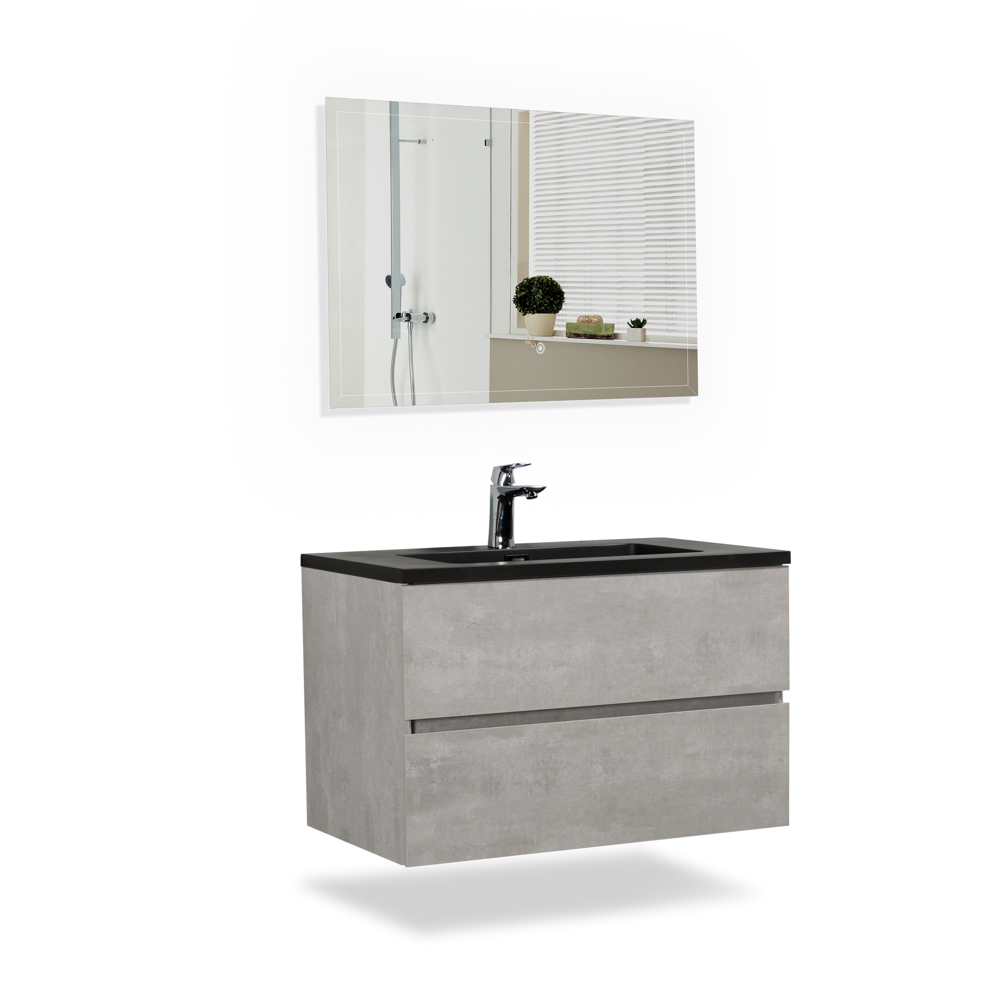 30" Floating Bathroom Vanity With Sink, Modern Wall Mounted Bathroom Storage Vanity Cabinet With Black Quartz Sand Top Basin And Soft Close Drawers, 24V12 30Gr Grey 24Vedi 30B 2 Grey Bathroom Wall Mounted Plywood