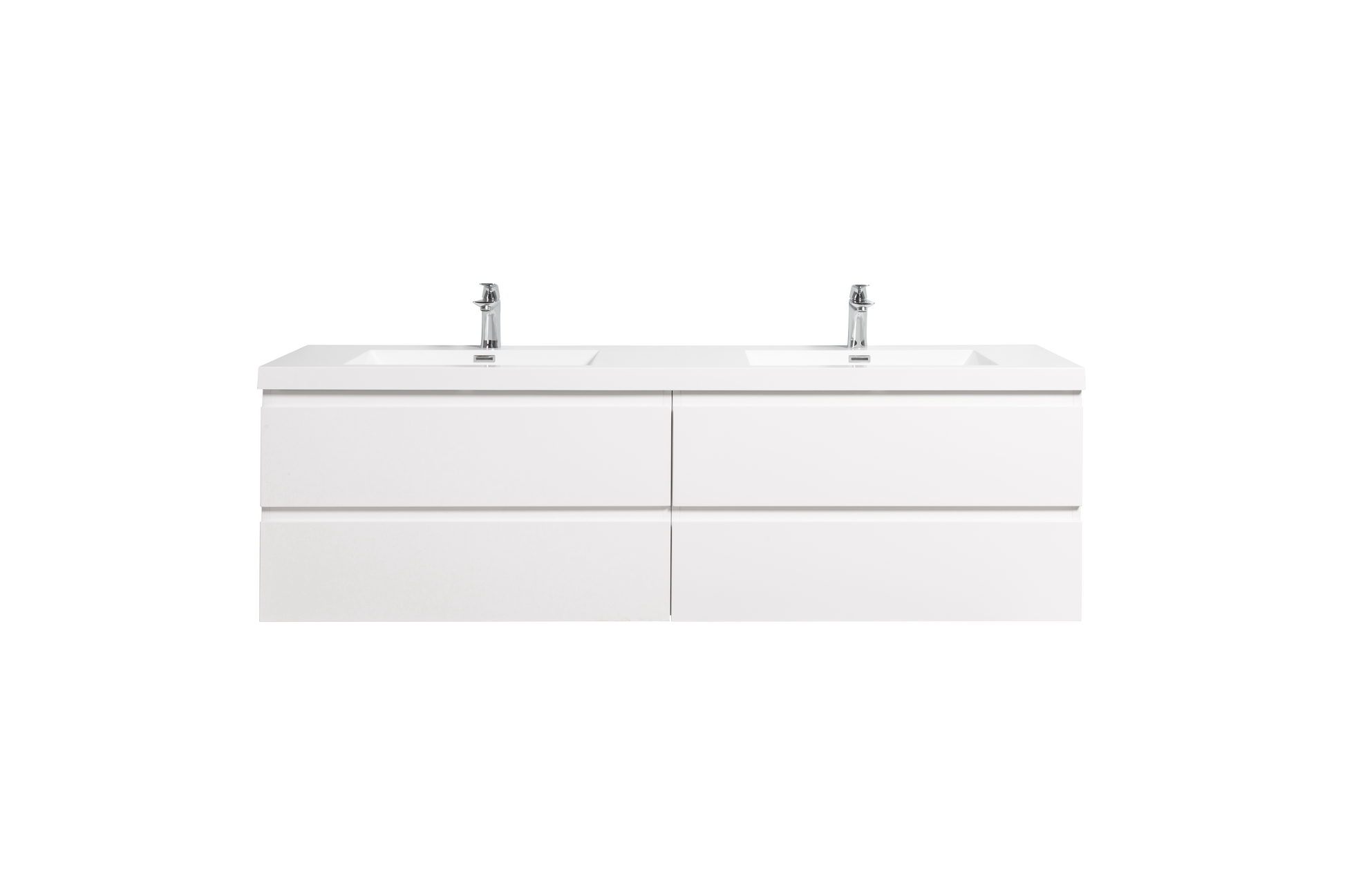 71'' Wall Mounted Double Bathroom Vanity In Gloss White With White Solid Surface Vanity Top Gloss White Melamine