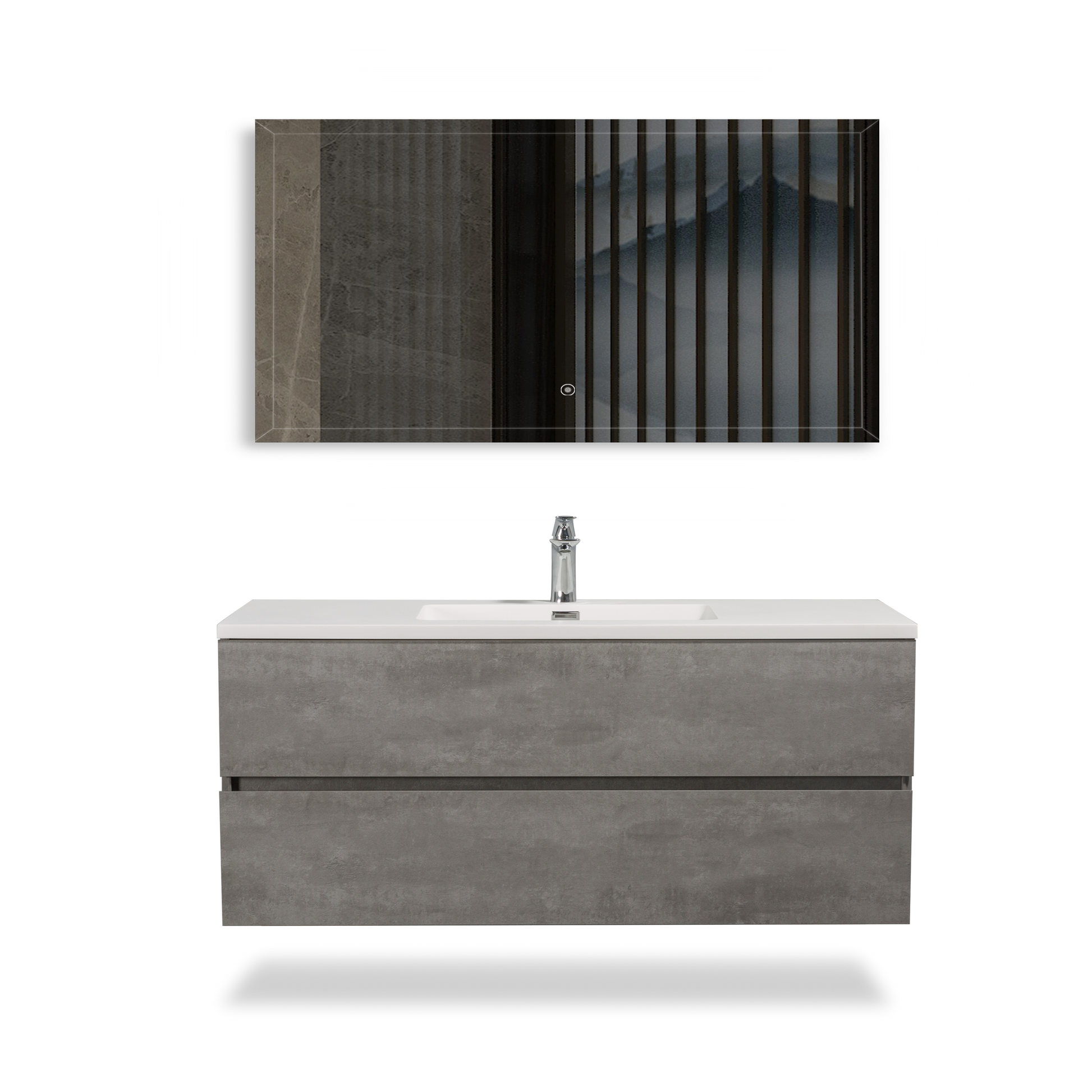 47'' Wall Mounted Single Bathroom Vanity In Ash Gray With White Solid Surface Vanity Top Gray Mdf