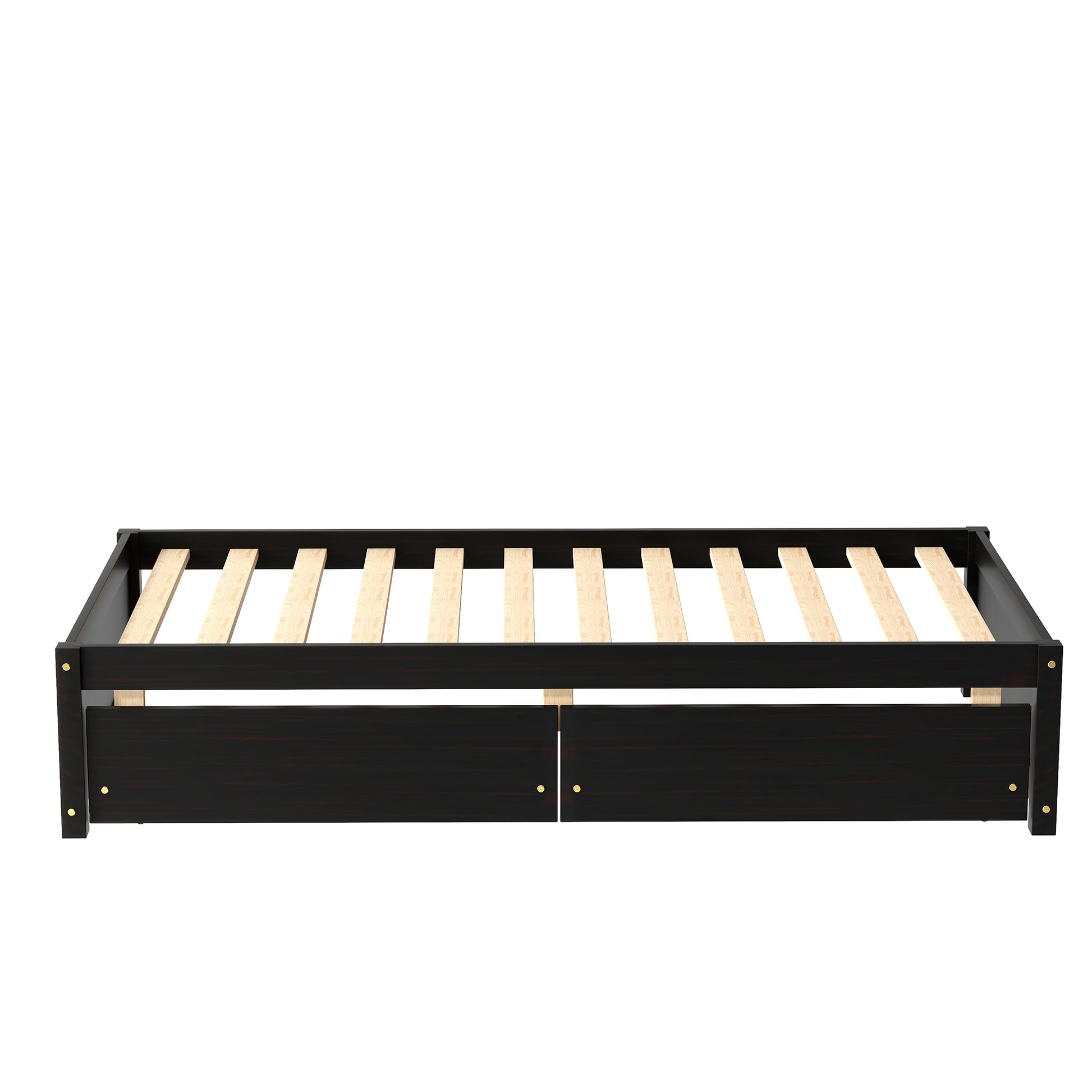 Twin Bed With 2 Drawers, Solid Wood, No Box Spring Needed ,Espresso Old Sku:W50441670 Twin Espresso Pine