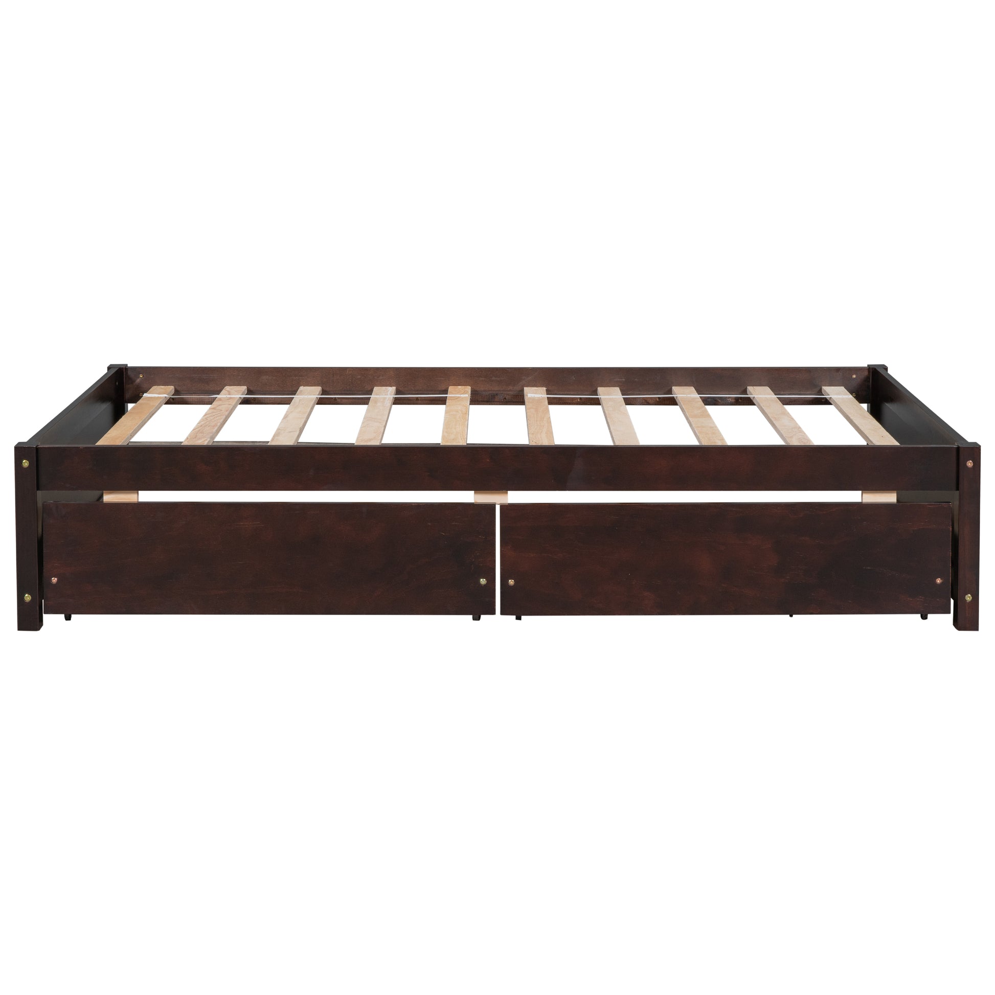 Twin Bed With 2 Drawers, Solid Wood, No Box Spring Needed ,Espresso Old Sku:W50441670 Twin Espresso Pine