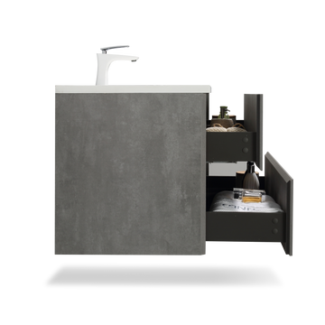 24'' Wall Mounted Single Bathroom Vanity In Ash Gray With White Solid Surface Vanity Top Antique Grey White Mdf