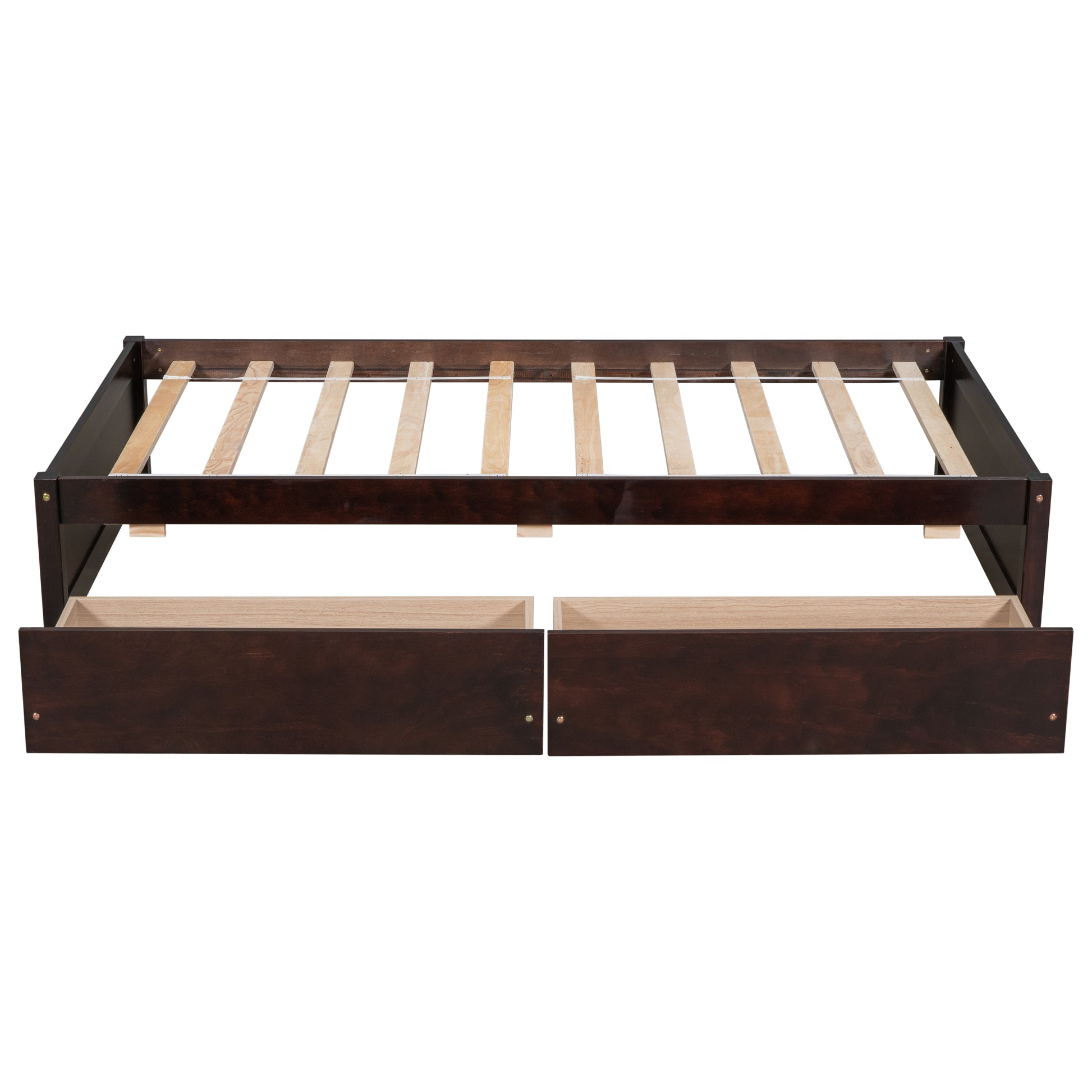 Twin Bed With 2 Drawers, Solid Wood, No Box Spring Needed ,Espresso Old Sku:W50441670 Twin Espresso Pine