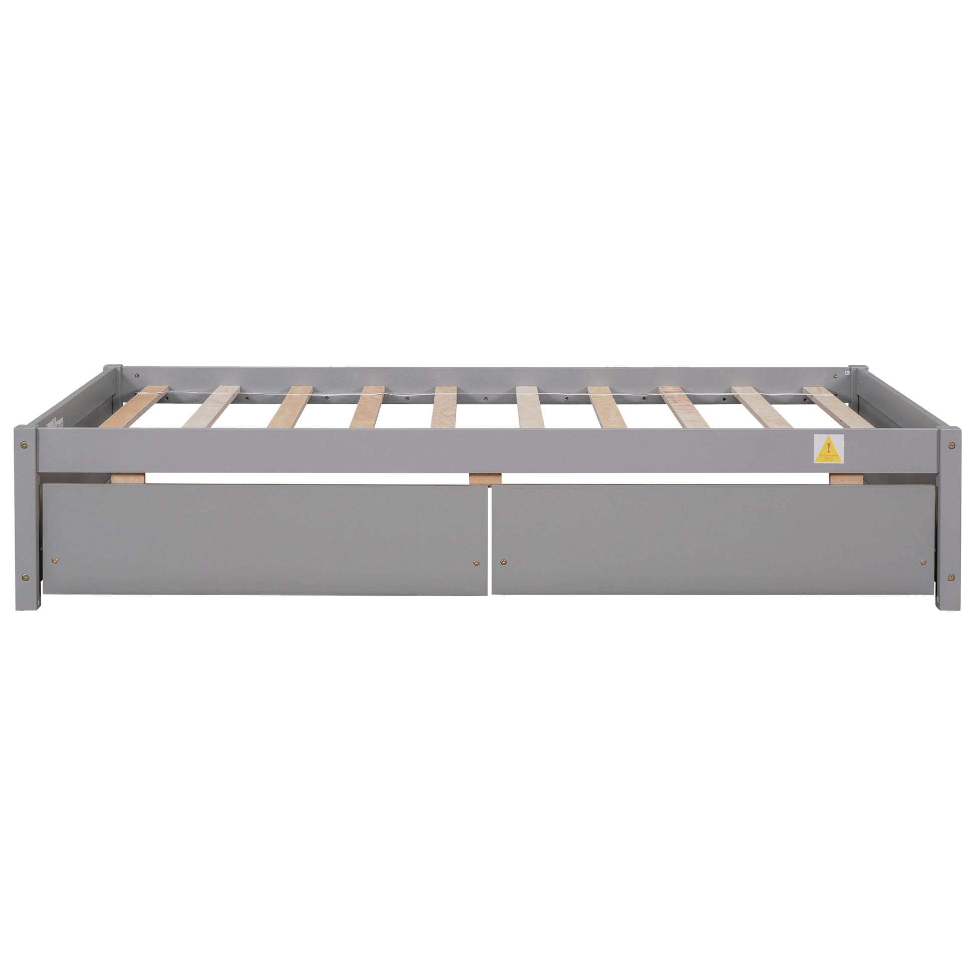 Twin Bed With 2 Drawers, Solid Wood, No Box Spring Needed ,Grey Sku:W504P149041 Twin Grey Pine