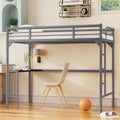 Twin Metal Loft Bed With Desk, Ladder And Guardrails, Bookdesk Under Bed, Silver Silver Metal