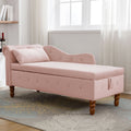 Pink Chaise Lounge Indoor,Velvet Lounge Chair For Bedroom With Storage & Pillow,Modern Upholstered Rolled Arm Chase Lounge For Sleeping With Trim For Living Room Bedroom Office Pink Velvet