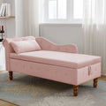 Pink Chaise Lounge Indoor,Velvet Lounge Chair For Bedroom With Storage & Pillow,Modern Upholstered Rolled Arm Chase Lounge For Sleeping With Trim For Living Room Bedroom Office Pink Velvet