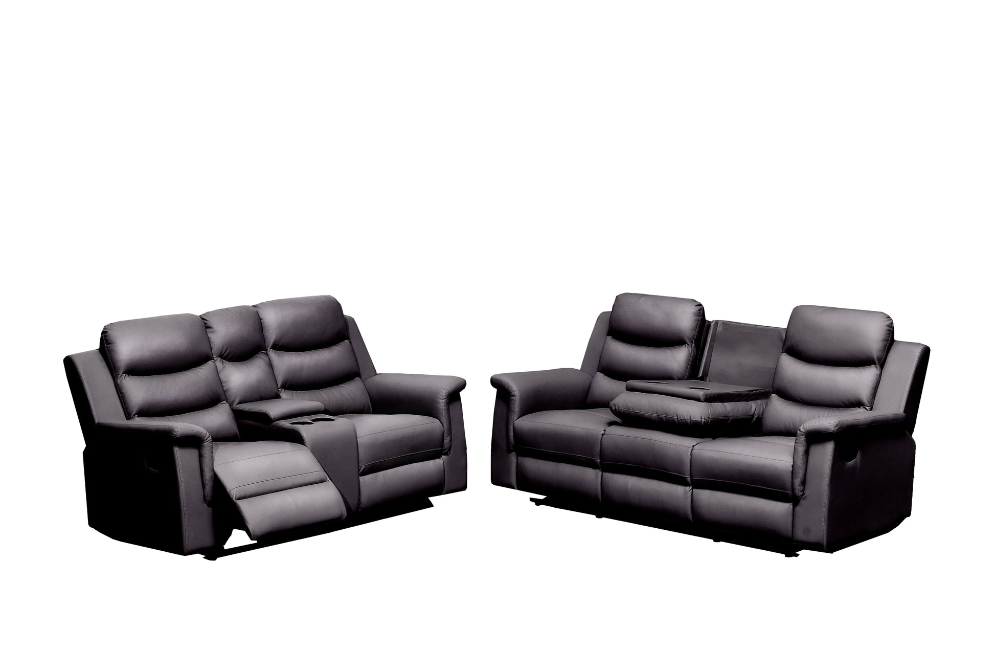Reclining Sofa With Middle Console Slipcover, Stretch 3 Seat Reclining Sofa Covers Black, 3 Seat Recliner Cover With Console Black Faux Leather Black Pu