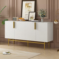 Modern Elegant 4 Door Sideboard Gold Metal Handle Buffet Cabinet For Dining Room, Living Room, Bedroom, Hallway White White Particle Board