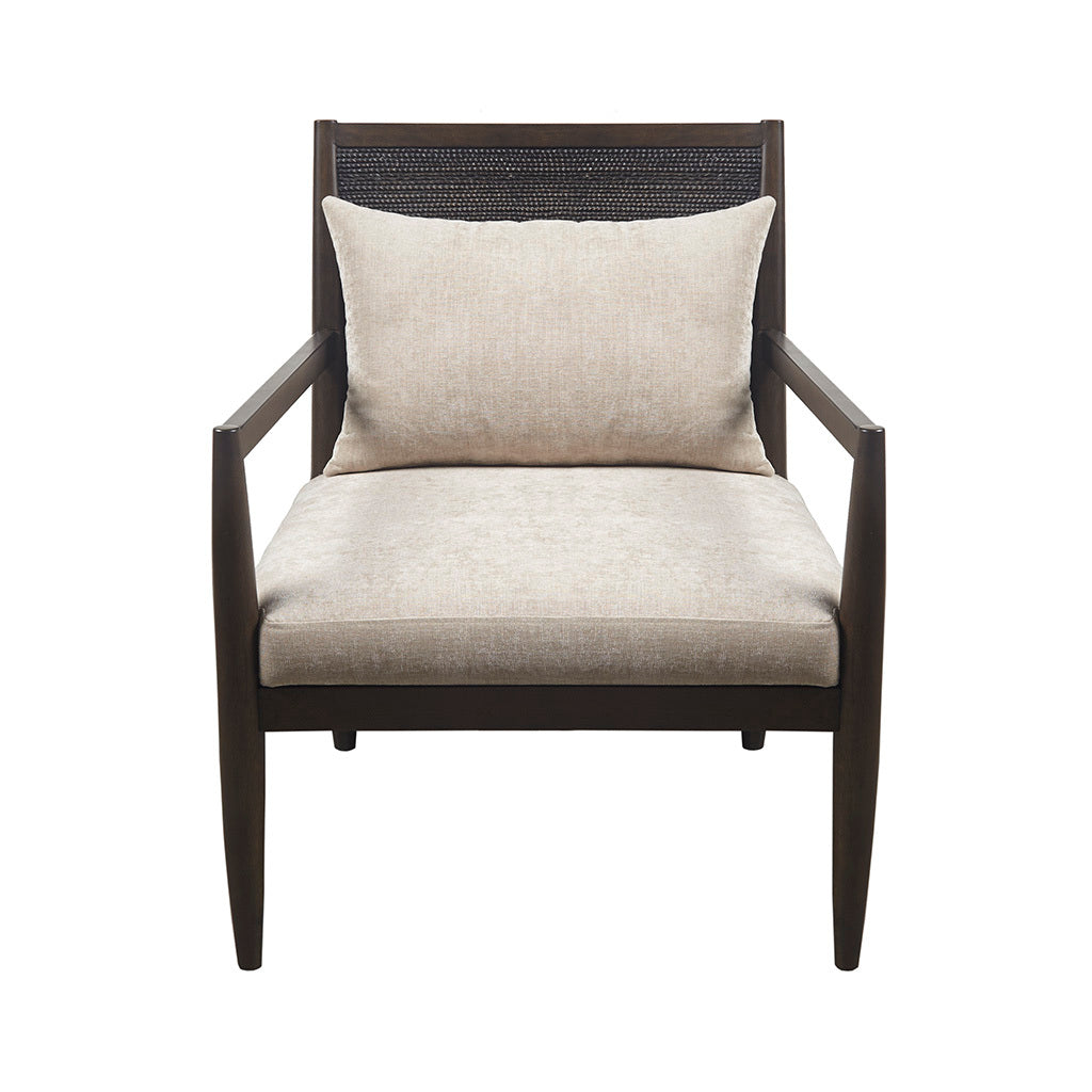 Handcrafted Seagrass Back Armchair With Removable Seat Cushion And Back Pillow Brown Polyester