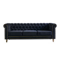 Chesterfield Velvet Sofa 84.65 Inch For Living Room Black Color Black Velvet Wood Tufted Back Mid Century Modern Rolled Arms Foam Velvet 3 Seat