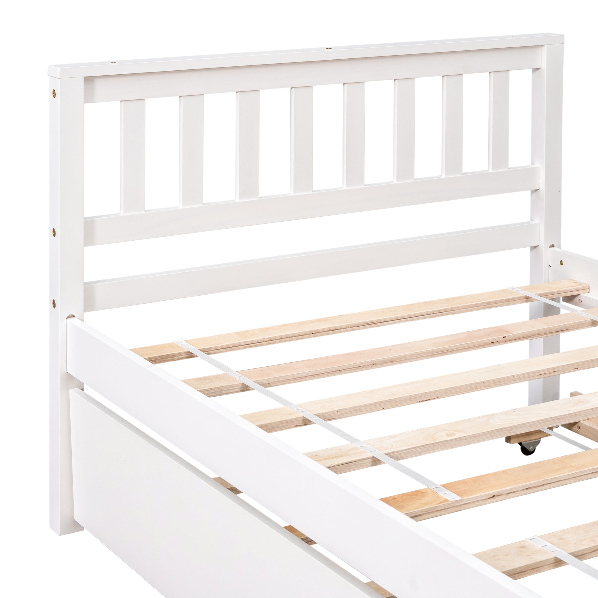 Twin Bed With Trundle, Platform Bed Frame With Headboard And Footboard, For Bedroom Small Living Space,No Box Spring Needed,White Old Sku:W50422211 Twin White Pine