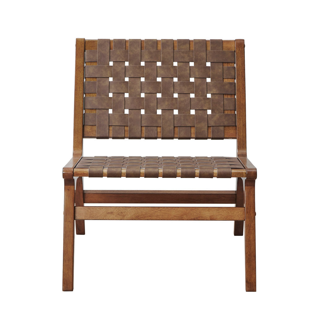Faux Leather Woven Accent Chair Brown Polyester